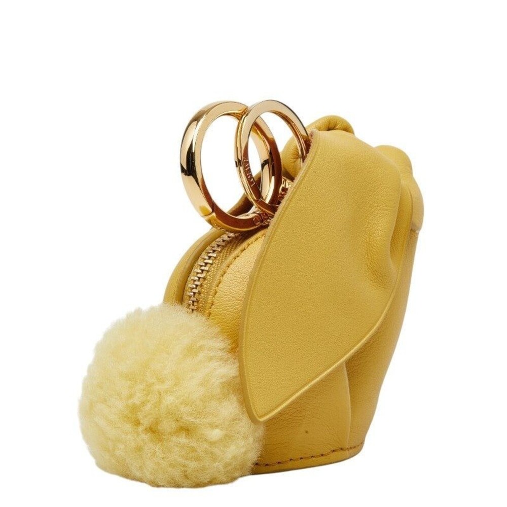 Loewe Leather Fur Animal Bunny Rabbit Bag Charm Coin Case Yellow